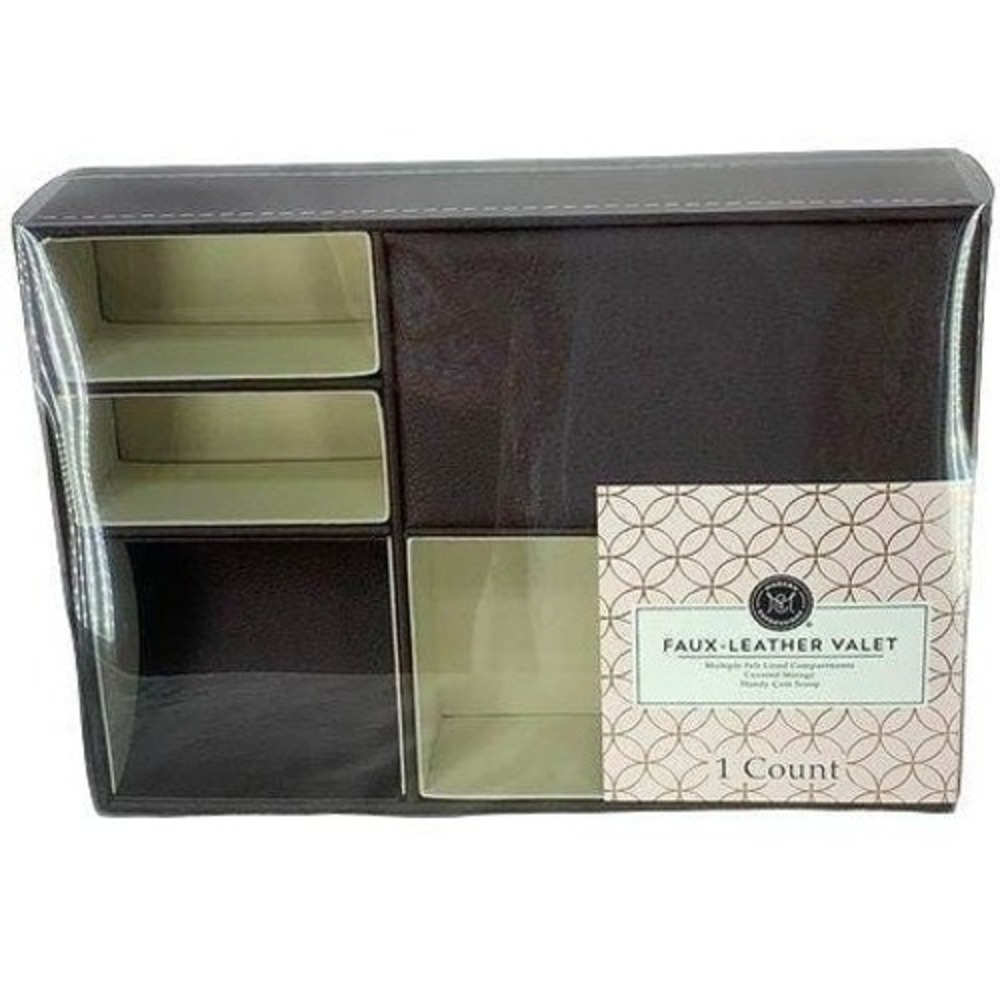 Modern Expressions Faux-Leather Valet Tray Brown 5-Compartment Organizer 192758